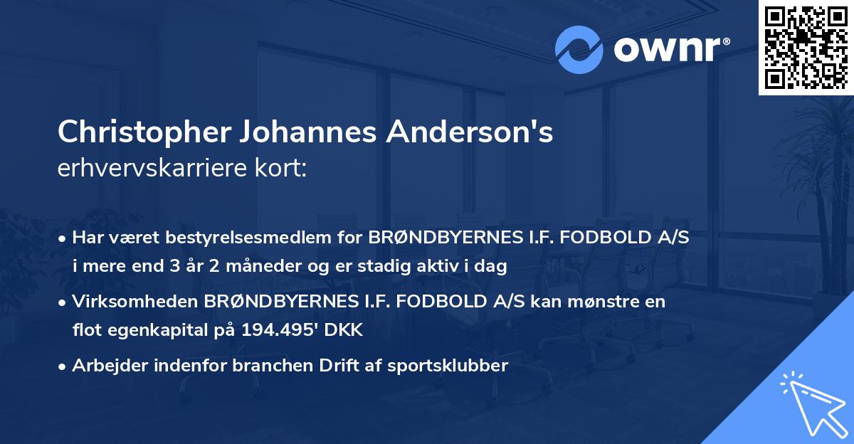 Christopher Johannes Anderson's erhvervskarriere kort