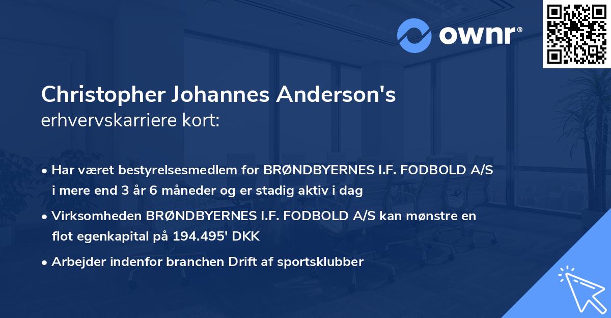 Christopher Johannes Anderson's erhvervskarriere kort