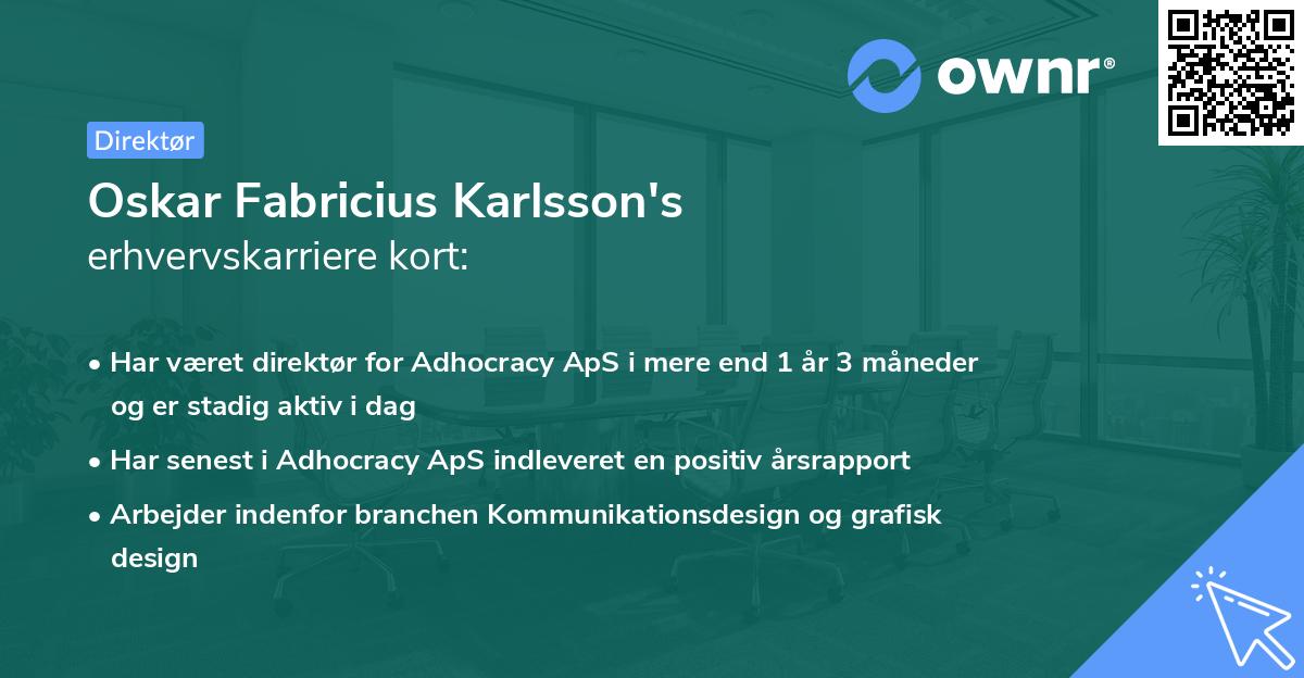 Oskar Fabricius Karlsson's erhvervskarriere kort