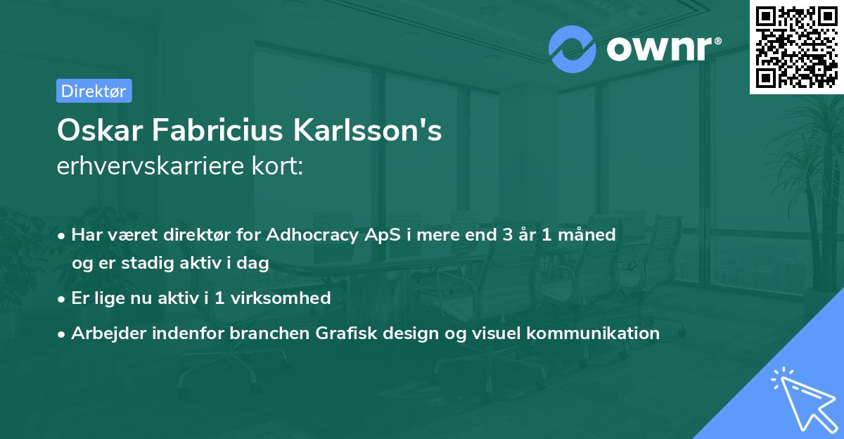 Oskar Fabricius Karlsson's erhvervskarriere kort