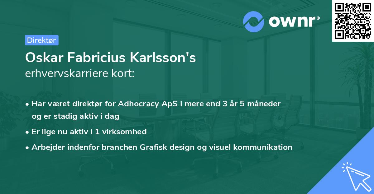 Oskar Fabricius Karlsson's erhvervskarriere kort