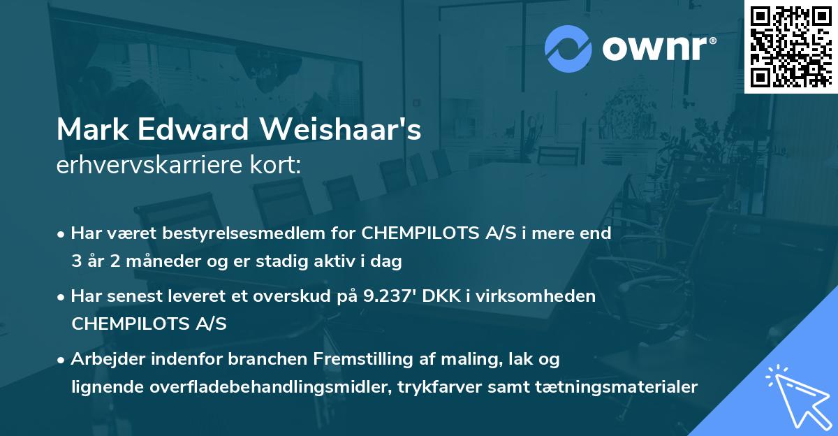Mark Edward Weishaar's erhvervskarriere kort
