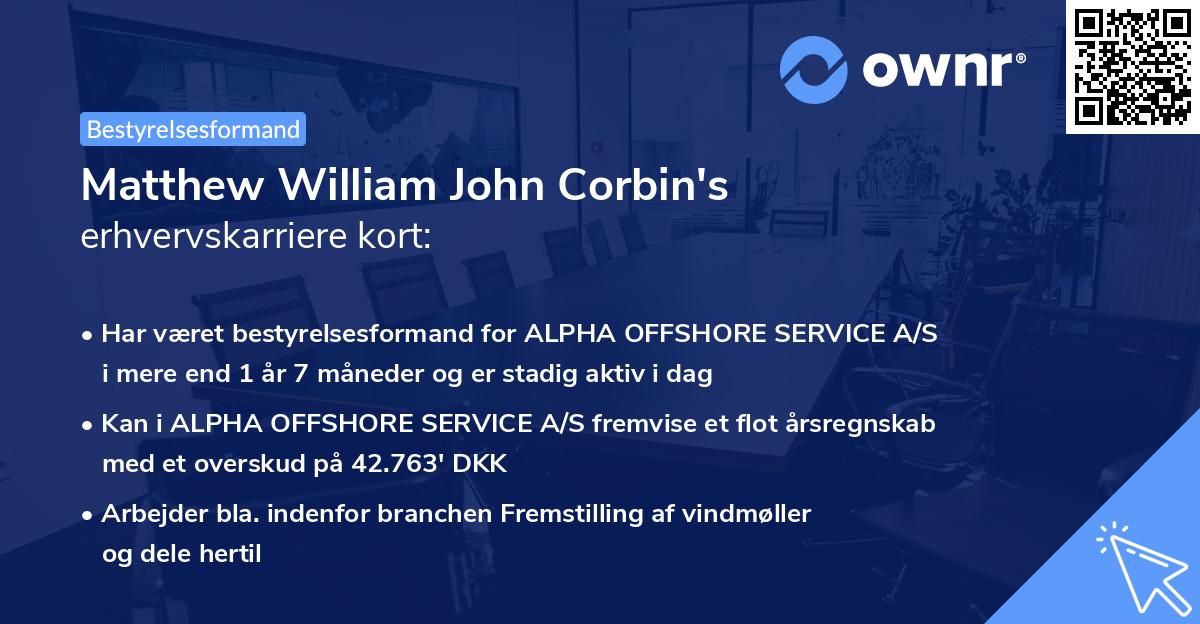 Matthew William John Corbin's erhvervskarriere kort