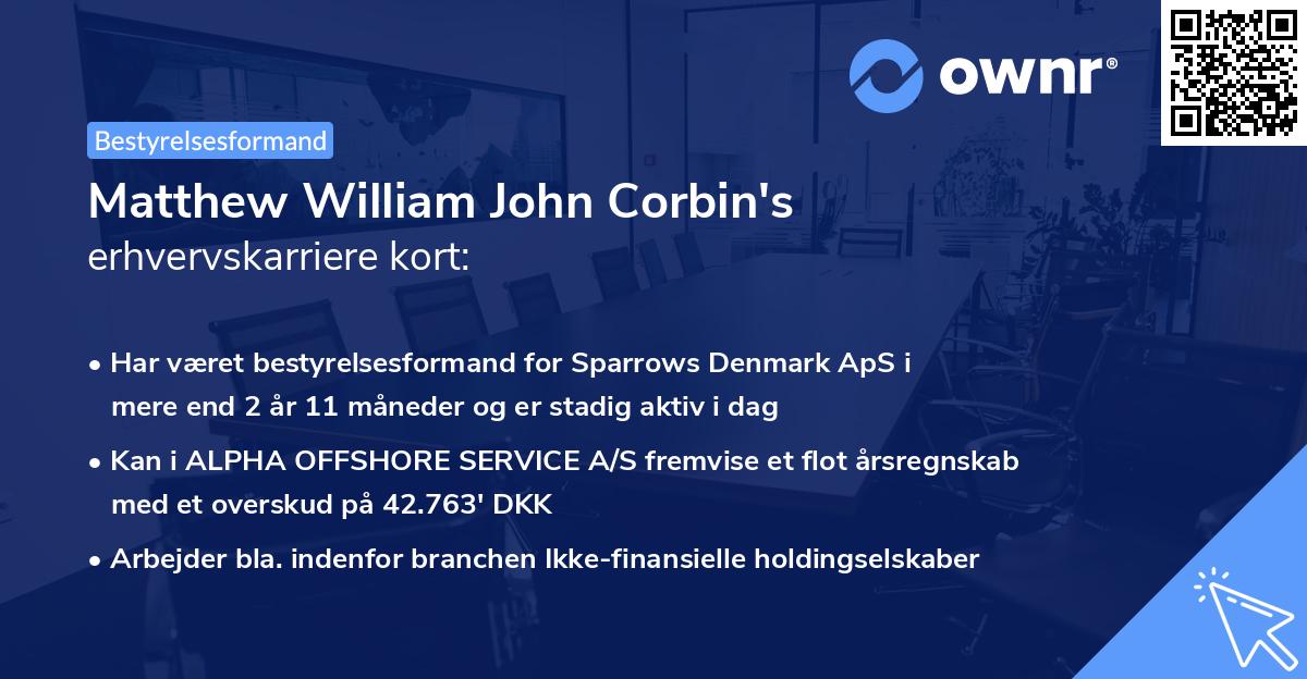 Matthew William John Corbin's erhvervskarriere kort