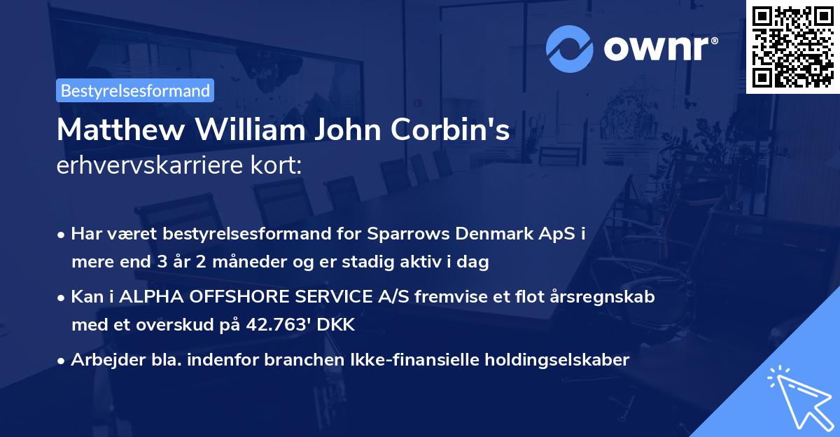 Matthew William John Corbin's erhvervskarriere kort