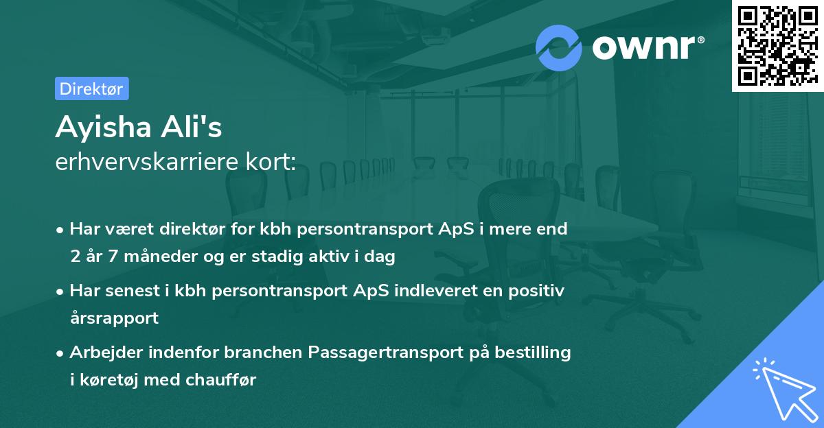 Ayisha Ali's erhvervskarriere kort