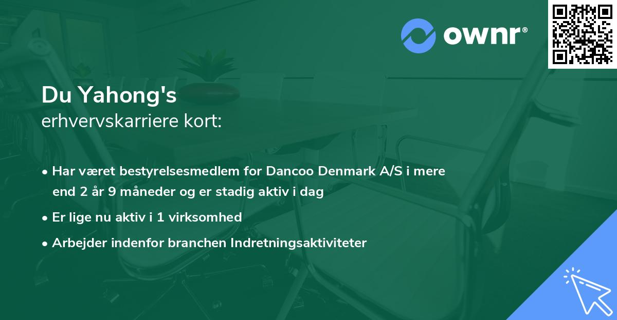 Du Yahong's erhvervskarriere kort