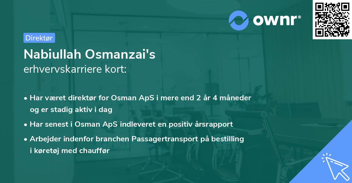 Nabiullah Osmanzai's erhvervskarriere kort