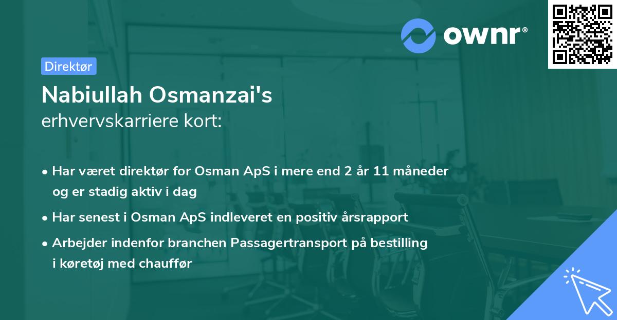 Nabiullah Osmanzai's erhvervskarriere kort