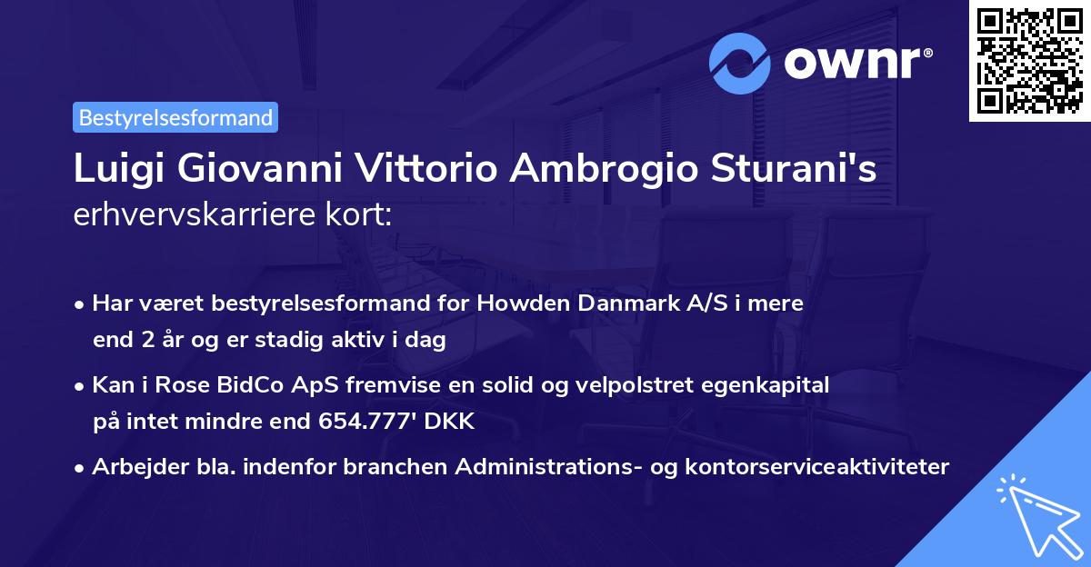 Luigi Giovanni Vittorio Ambrogio Sturani's erhvervskarriere kort