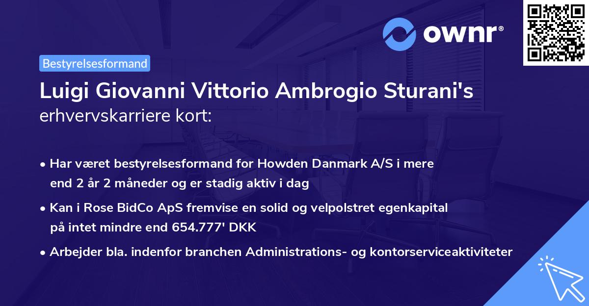 Luigi Giovanni Vittorio Ambrogio Sturani's erhvervskarriere kort
