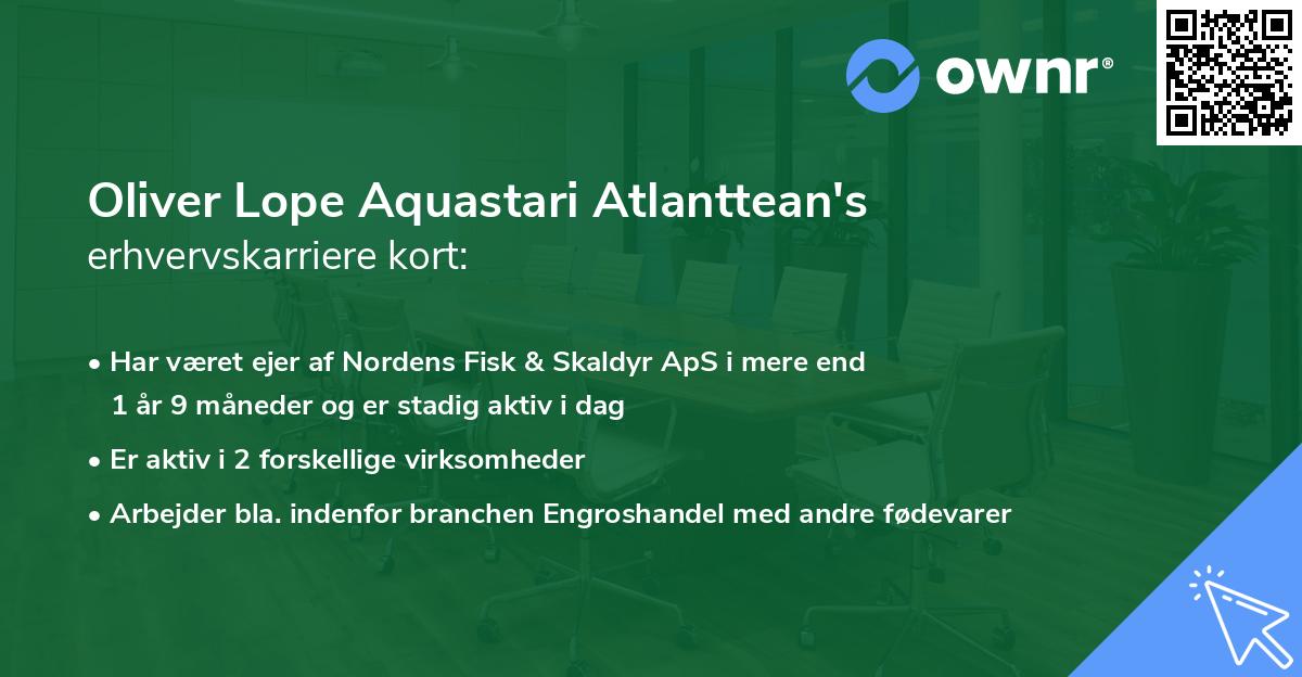 Oliver Lope Aquastari Atlanttean's erhvervskarriere kort