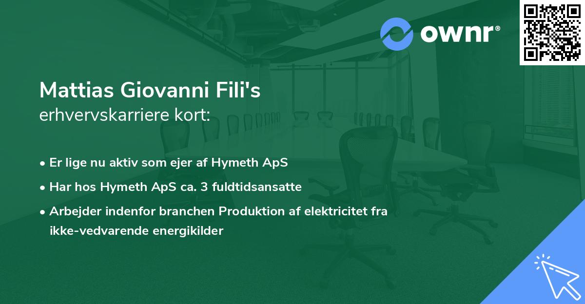 Mattias Giovanni Fili's erhvervskarriere kort