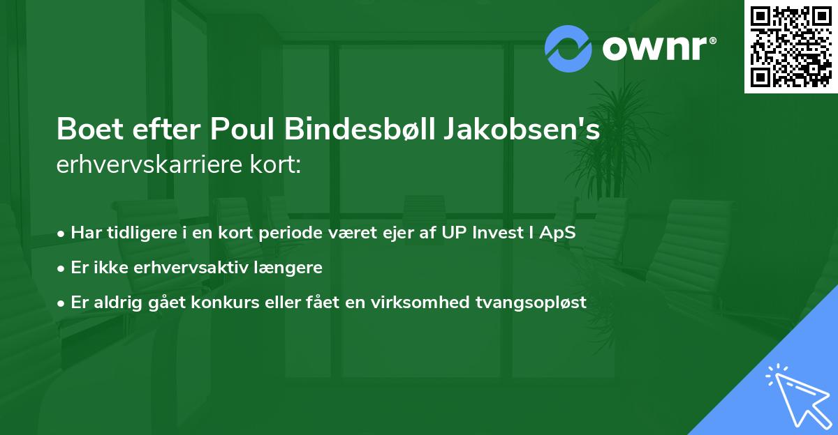 Boet efter Poul Bindesbøll Jakobsen's erhvervskarriere kort