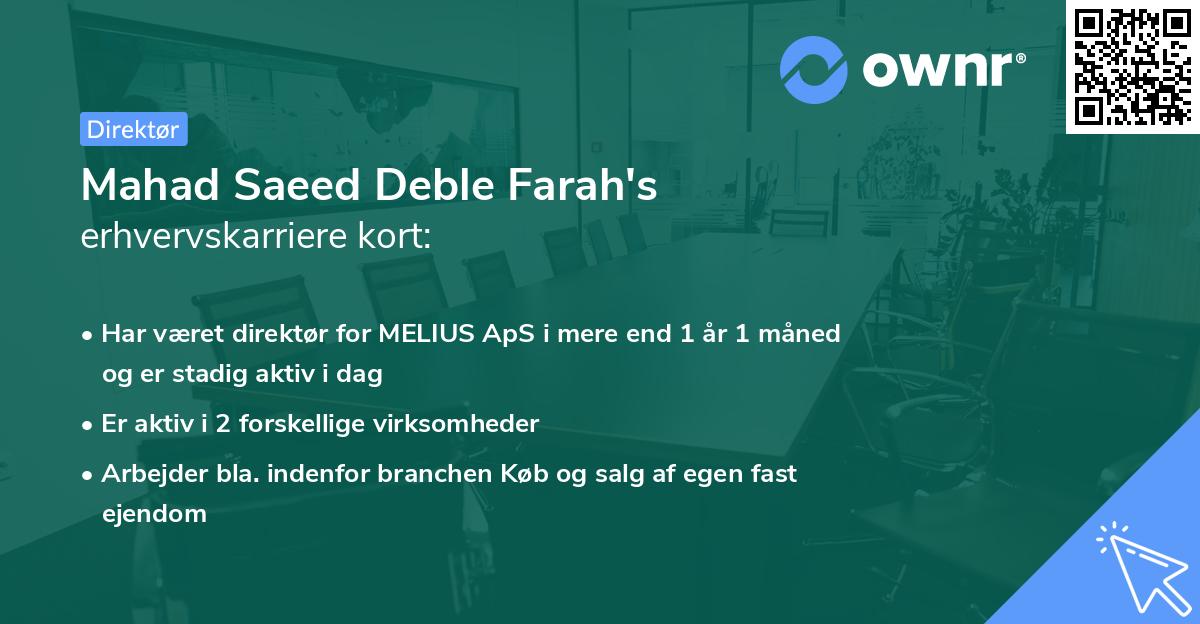 Mahad Saeed Deble Farah's erhvervskarriere kort