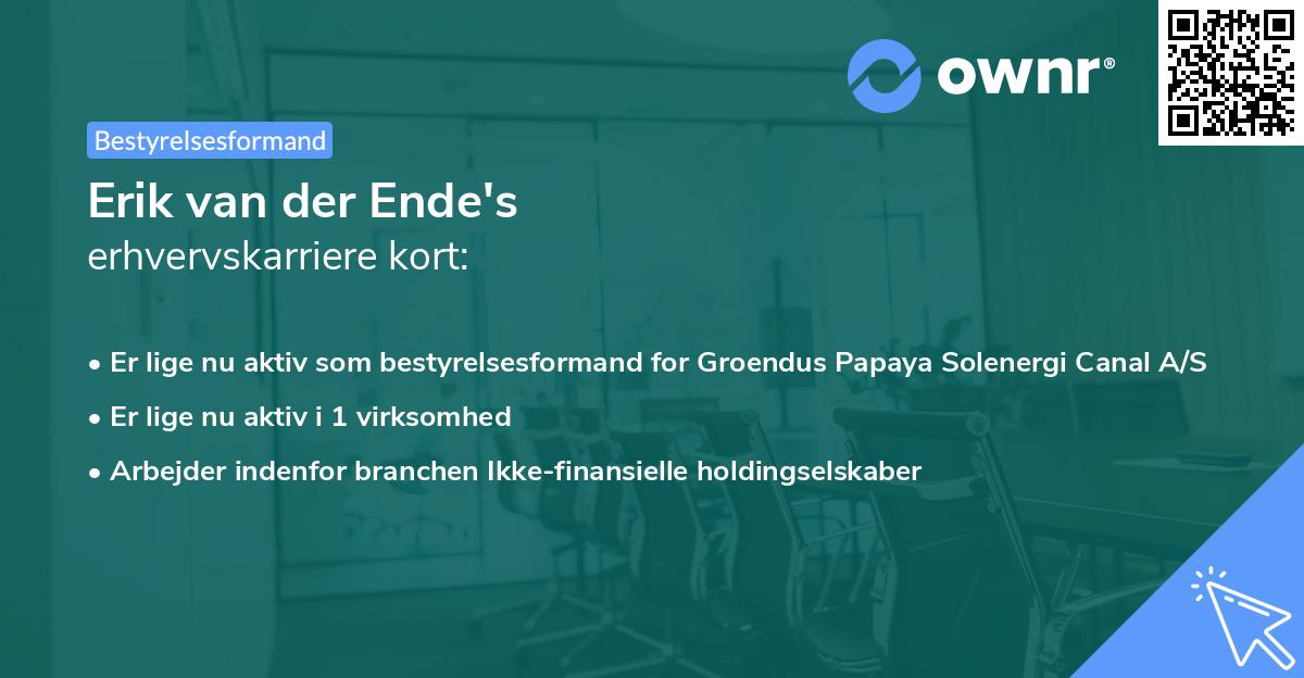 Erik van der Ende's erhvervskarriere kort
