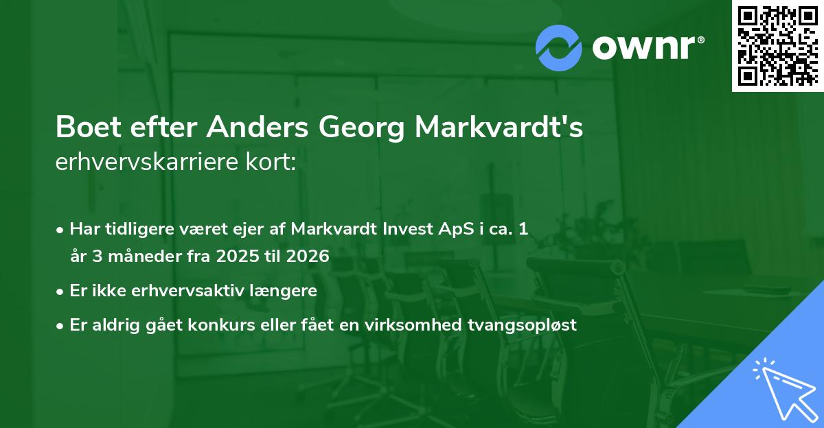 Boet efter Anders Georg Markvardt's erhvervskarriere kort