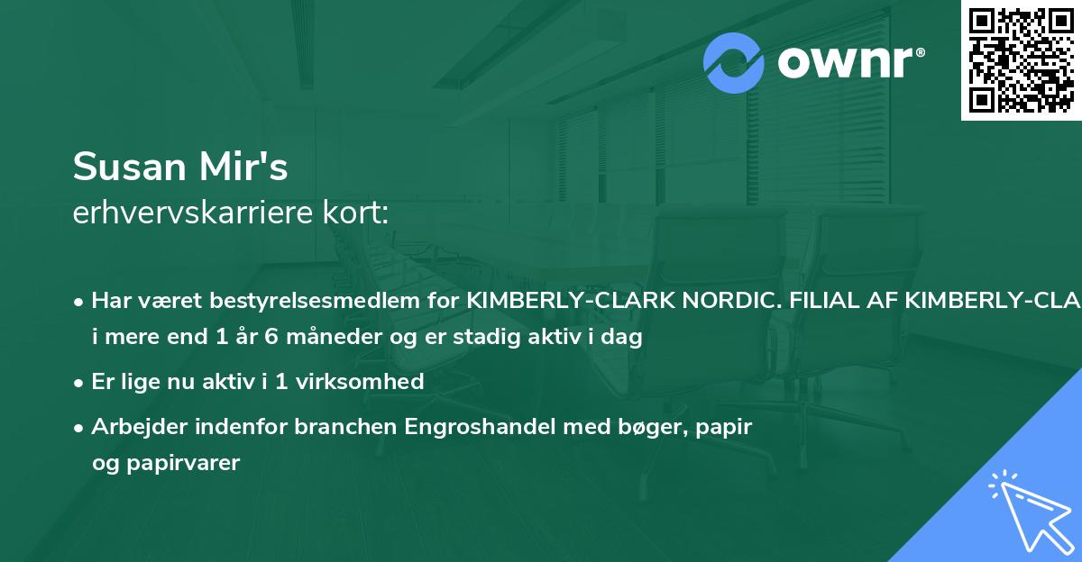 Susan Mir's erhvervskarriere kort