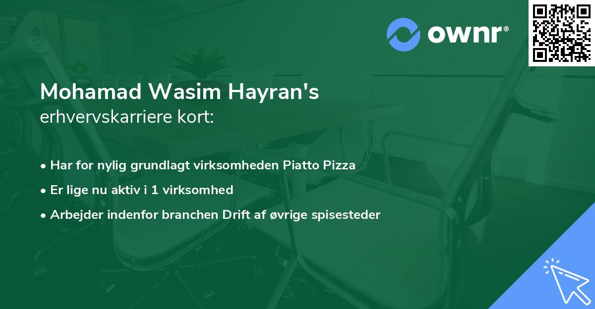 Mohamad Wasim Hayran's erhvervskarriere kort