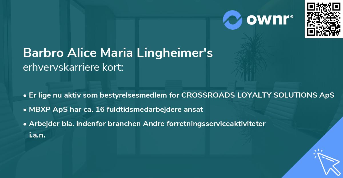Barbro Alice Maria Lingheimer's erhvervskarriere kort
