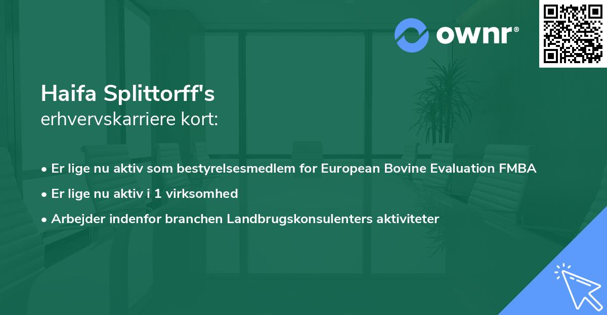 Haifa Splittorff's erhvervskarriere kort