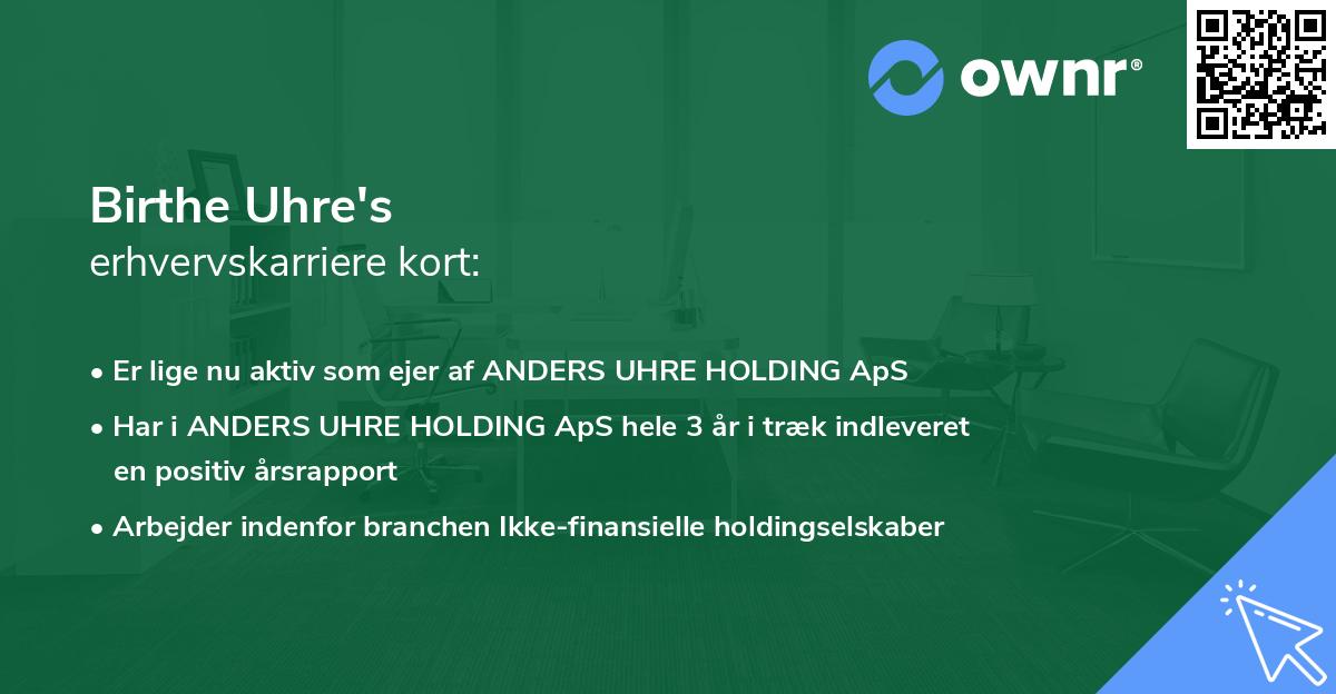 Birthe Uhre's erhvervskarriere kort
