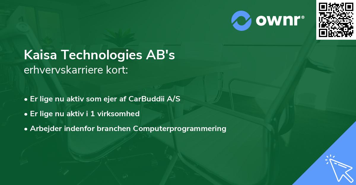 Kaisa Technologies AB's erhvervskarriere kort