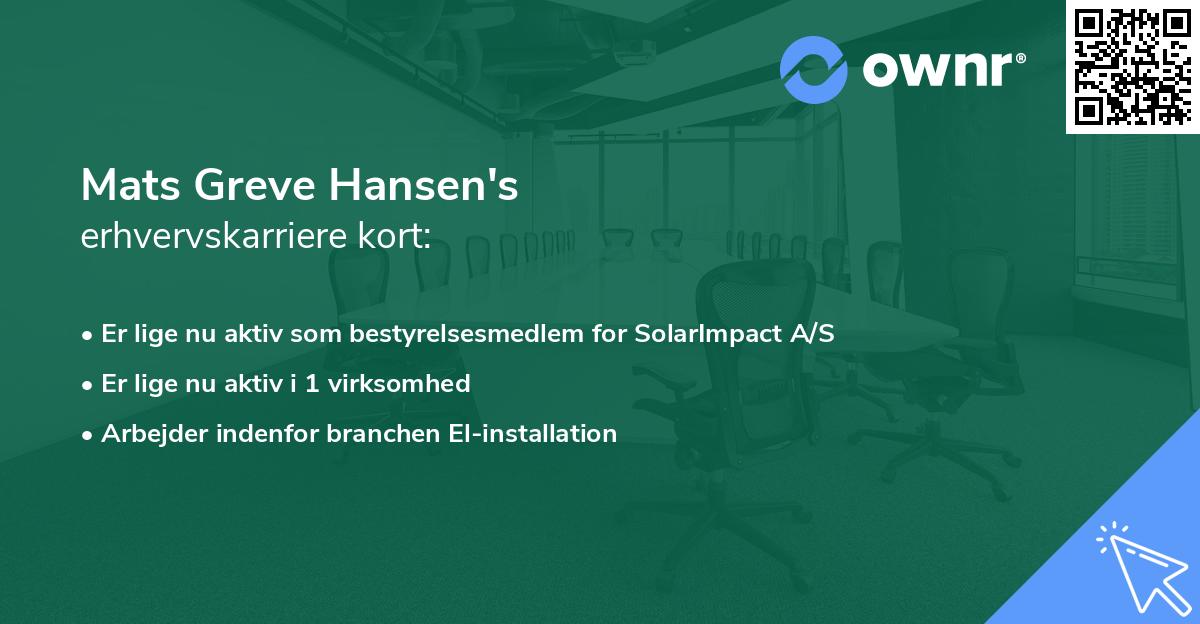 Mats Greve Hansen's erhvervskarriere kort