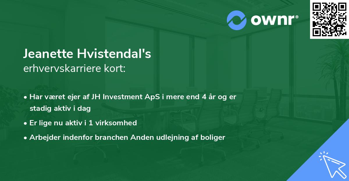 Jeanette Hvistendal's erhvervskarriere kort