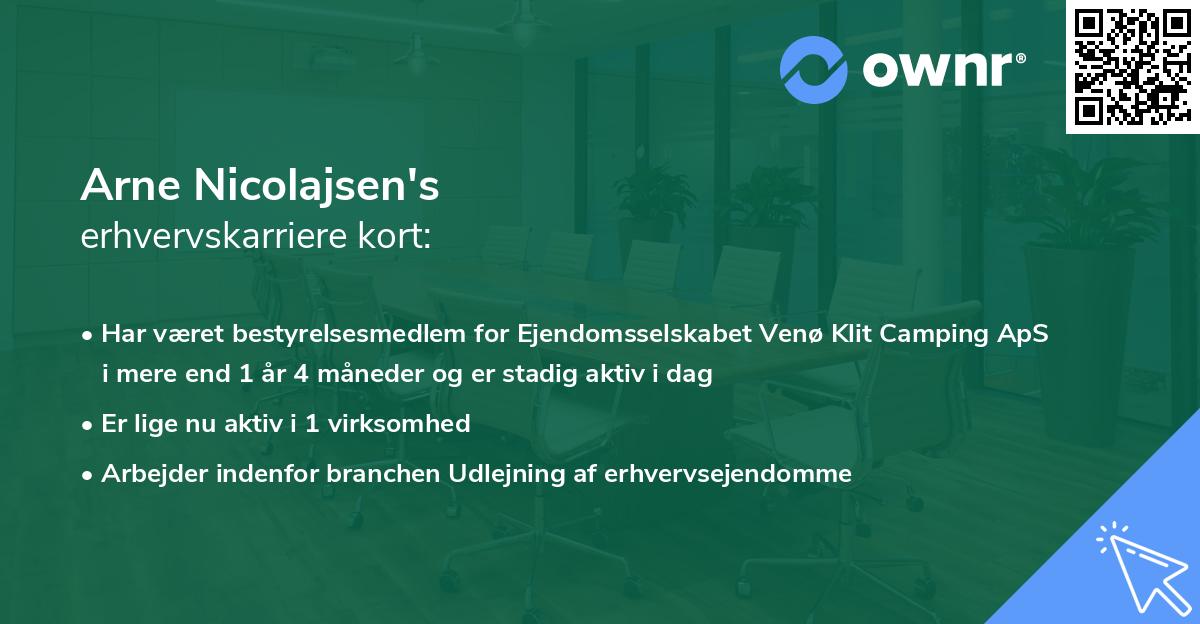 Arne Nicolajsen's erhvervskarriere kort