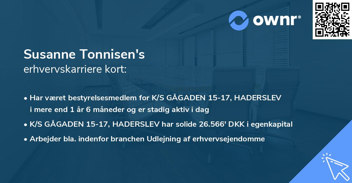 Susanne Tonnisen's erhvervskarriere kort