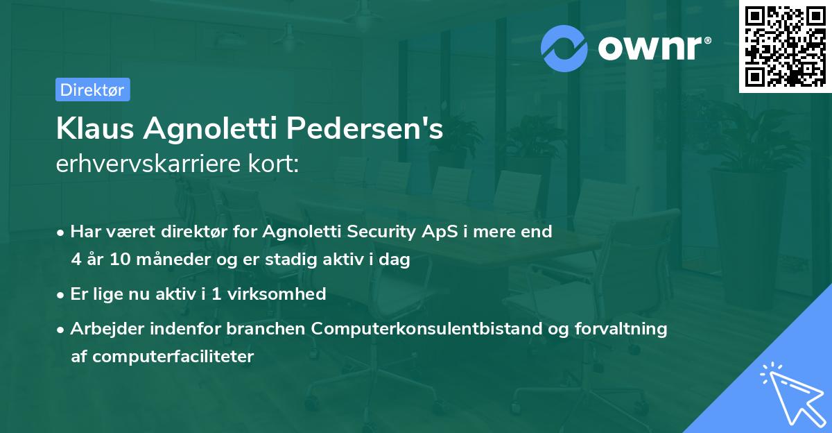 Klaus Agnoletti Pedersen's erhvervskarriere kort