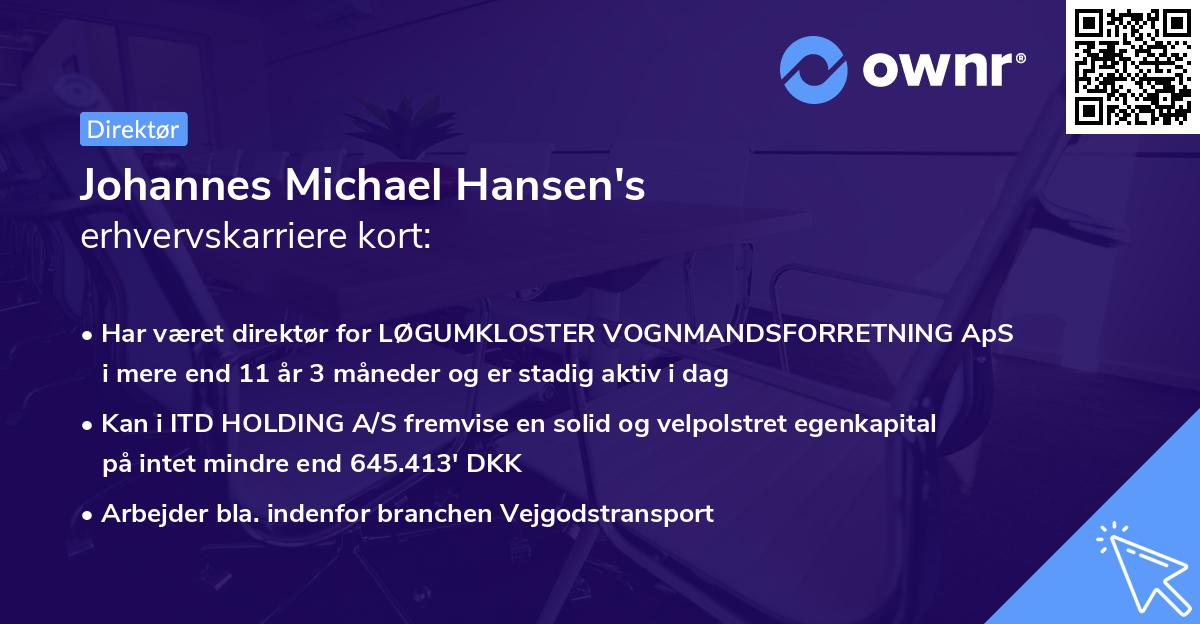 Johannes Michael Hansen's erhvervskarriere kort