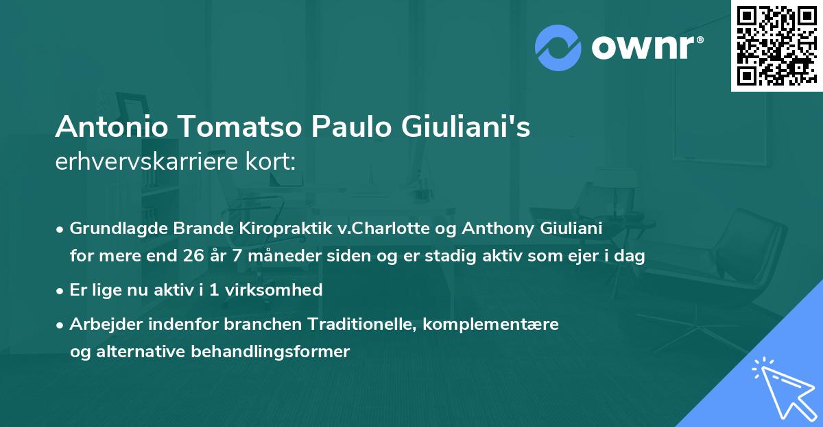 Antonio Tomatso Paulo Giuliani's erhvervskarriere kort