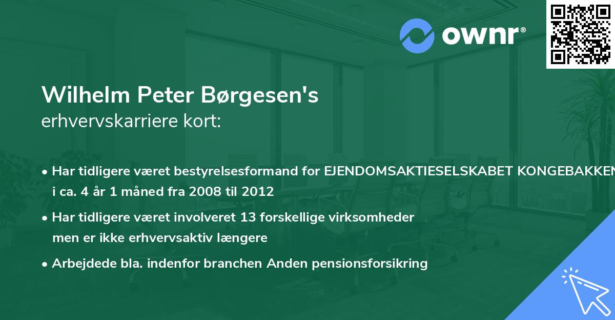 Wilhelm Peter Børgesen's erhvervskarriere kort