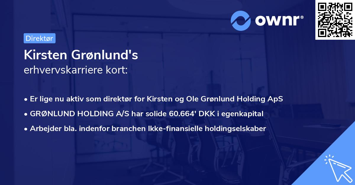 Kirsten Grønlund's erhvervskarriere kort