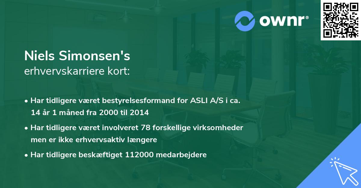Niels Simonsen's erhvervskarriere kort