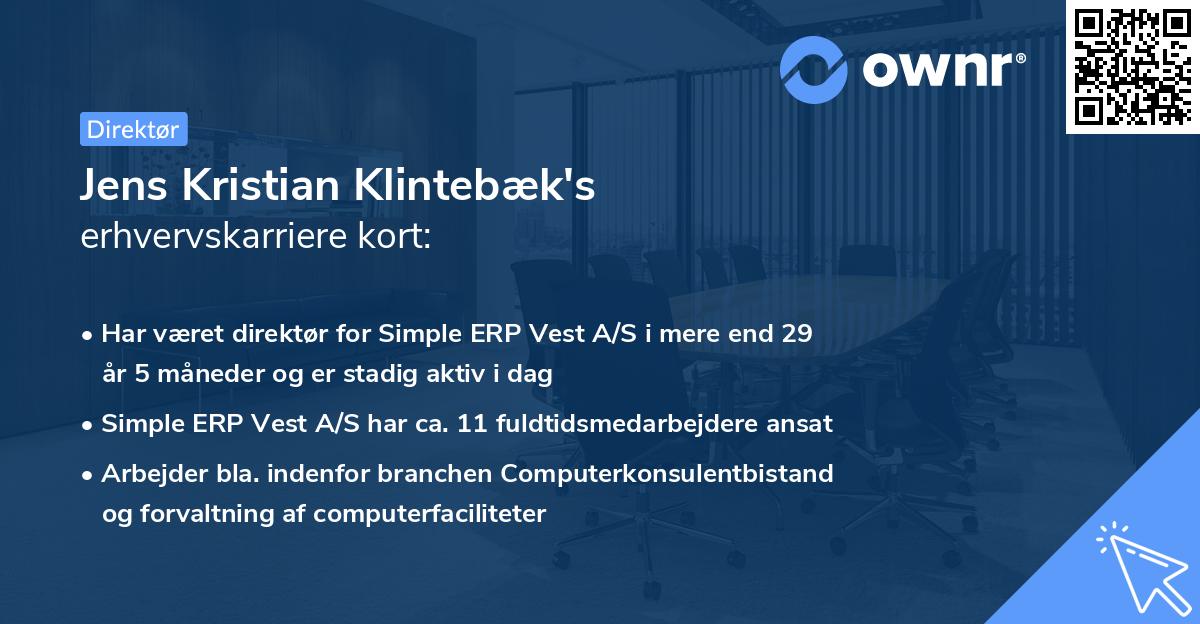 Jens Kristian Klintebæk's erhvervskarriere kort
