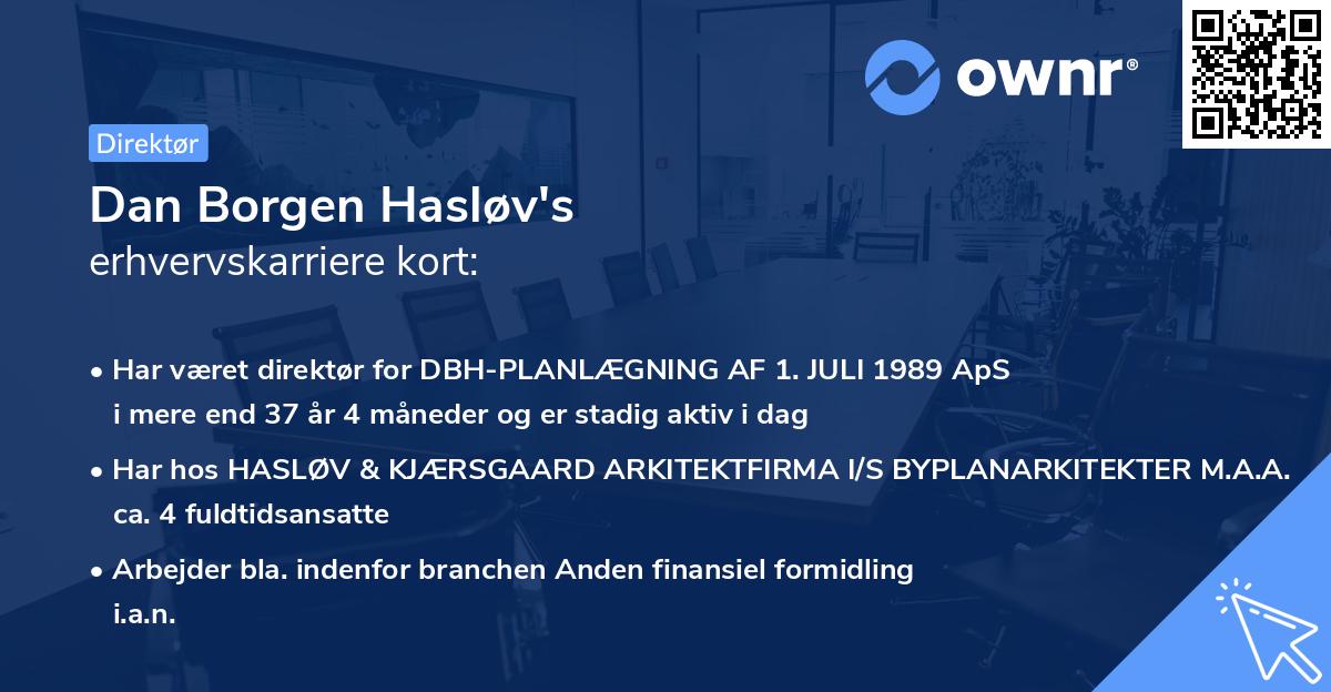 Dan Borgen Hasløv's erhvervskarriere kort