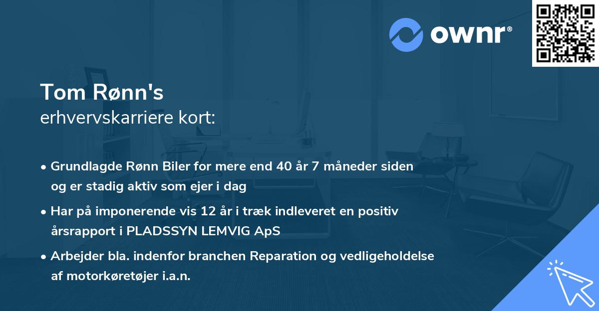Tom Rønn's erhvervskarriere kort