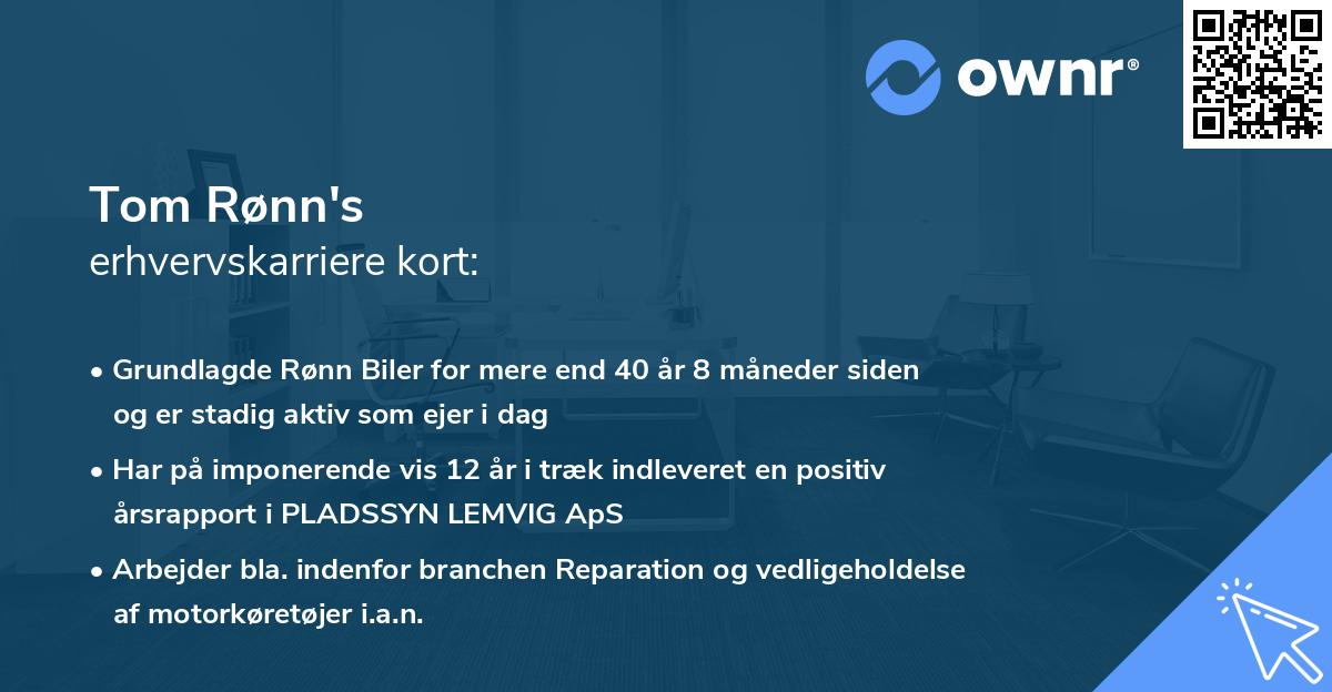 Tom Rønn's erhvervskarriere kort