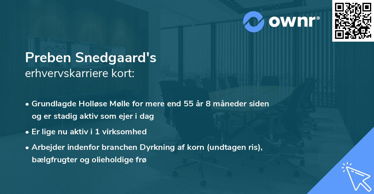 Preben Snedgaard's erhvervskarriere kort
