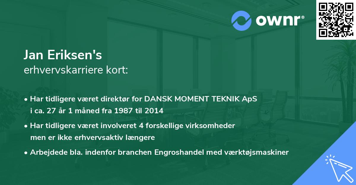 Jan Eriksen's erhvervskarriere kort