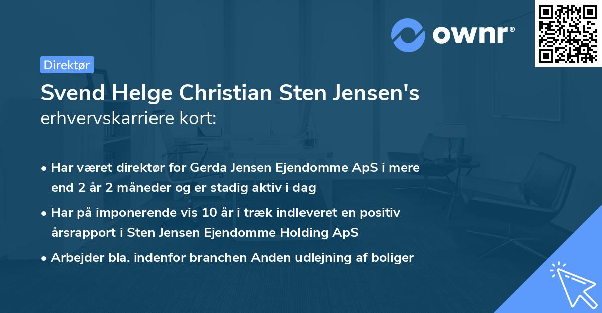 Svend Helge Christian Sten Jensen's erhvervskarriere kort