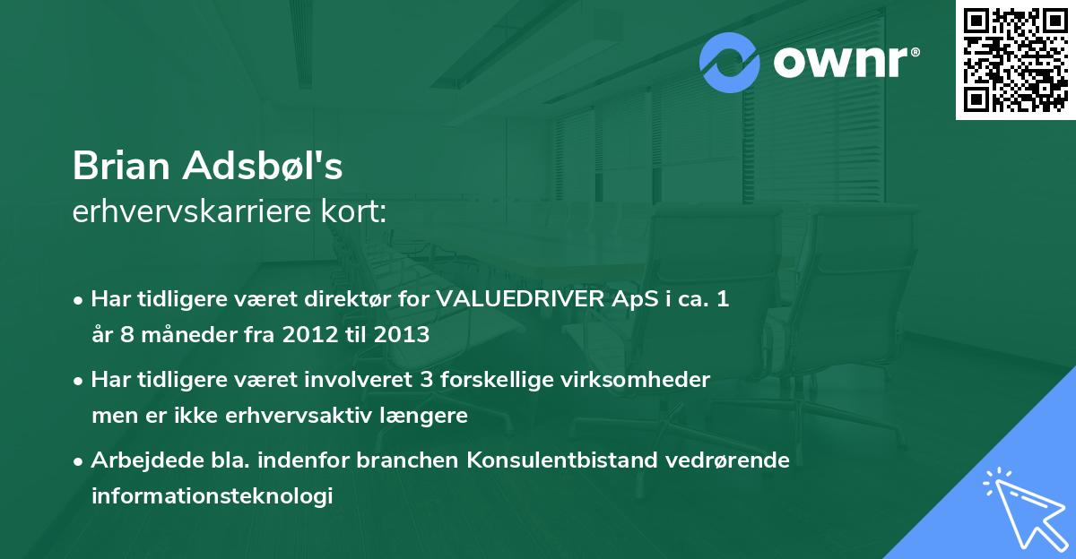 Brian Adsbøl's erhvervskarriere kort