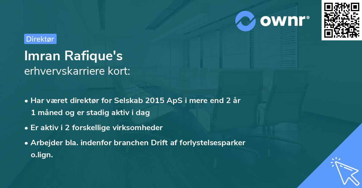 Imran Rafique's erhvervskarriere kort