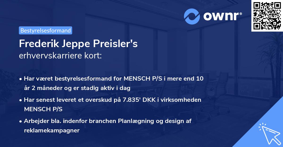 Frederik Jeppe Preisler's erhvervskarriere kort