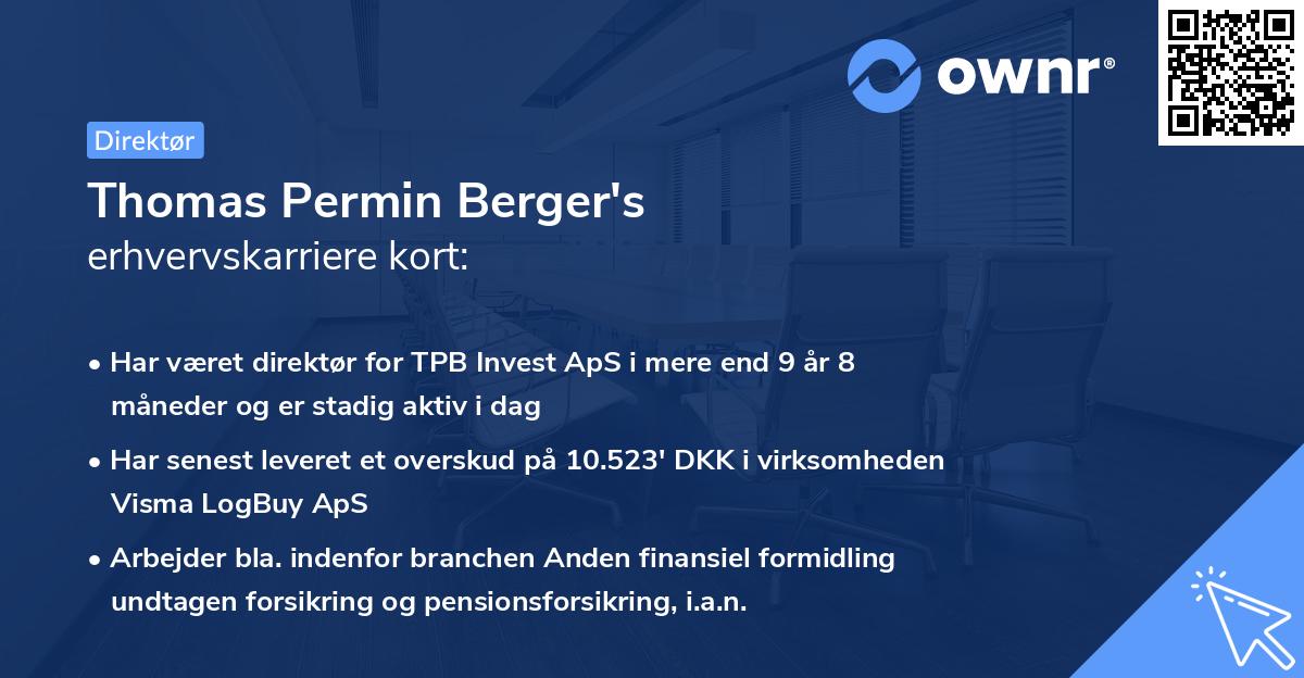 Thomas Permin Berger's erhvervskarriere kort