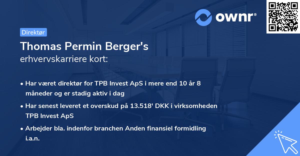Thomas Permin Berger's erhvervskarriere kort