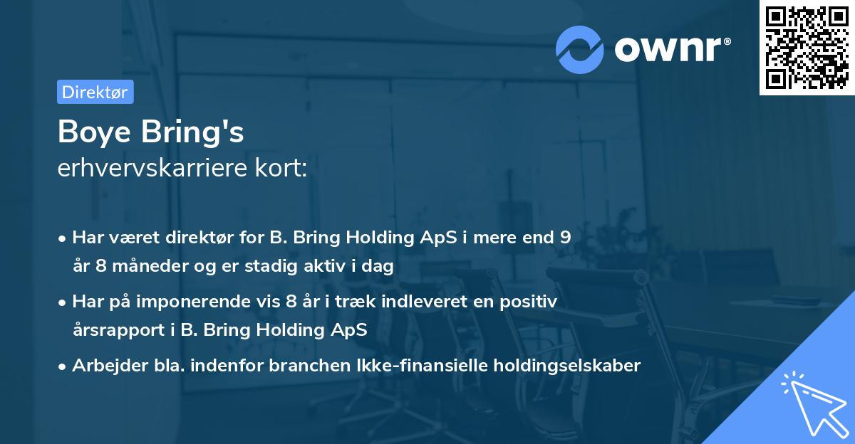 Boye Bring's erhvervskarriere kort